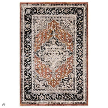 Sovereign Traditional Persian Vintage Distressed Shimmer Medallion Border Soft-Touch Ribbed Textured Polyester Low Profile Short Pile Fringe Terracotta/Beige/Black/Grey/Multi Rug-Asiatic Carpets-Rug Love - The Most Loved Rug Store